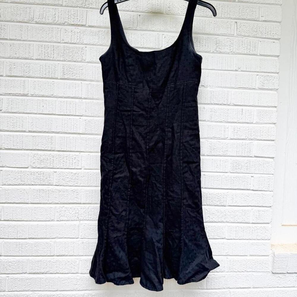 Vintage 2000s Maggy London Black Linen Polka Dot Dress